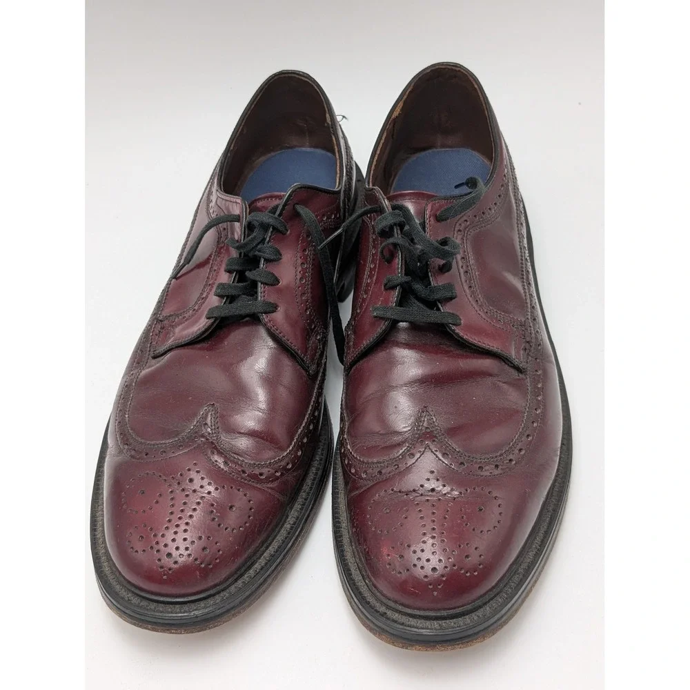 Nunn Bush Oxford Mens 11 D Burgundy Wingtip Brogue Leather Dress Shoes